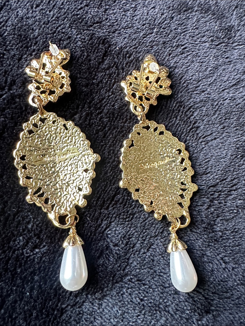Ornate Evil Eye Gold Tone Statement Earrings with Crystal - Picture 9 of 11